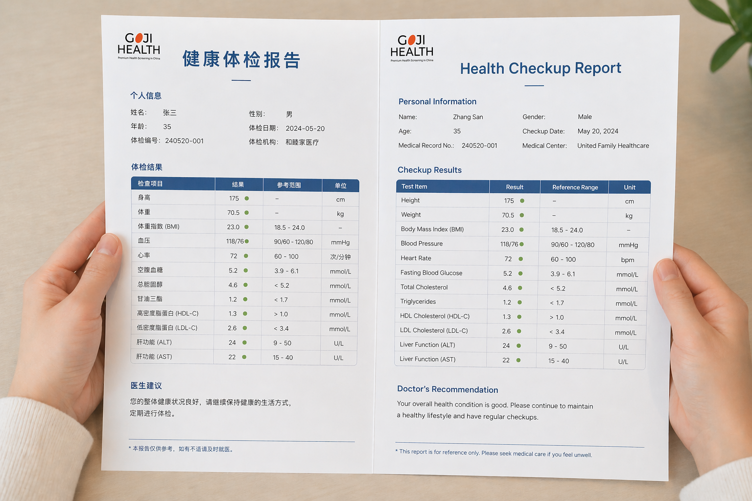 Health checkup report held by a person with visible text and charts.